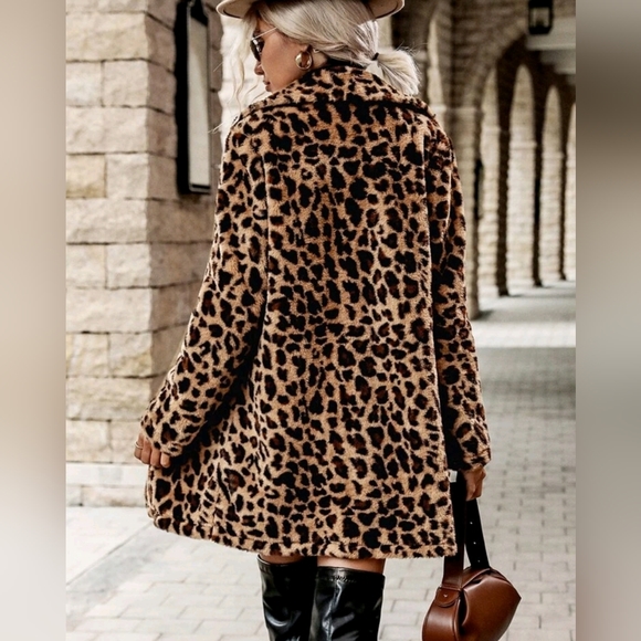 New Luxe Leopard Print Faux Fur Fluffy Coat Jacket Brown Black Tan - Picture 2 of 8